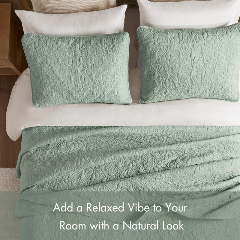 Madison Park Quebec King Size Quilt Bedding Set - Seafoam , Damask â€“ 3 Piece Bedding Quilt Coverlets â€“ Ultra Soft Microfiber Bed Quilts Quilted Coverlet - Image 5